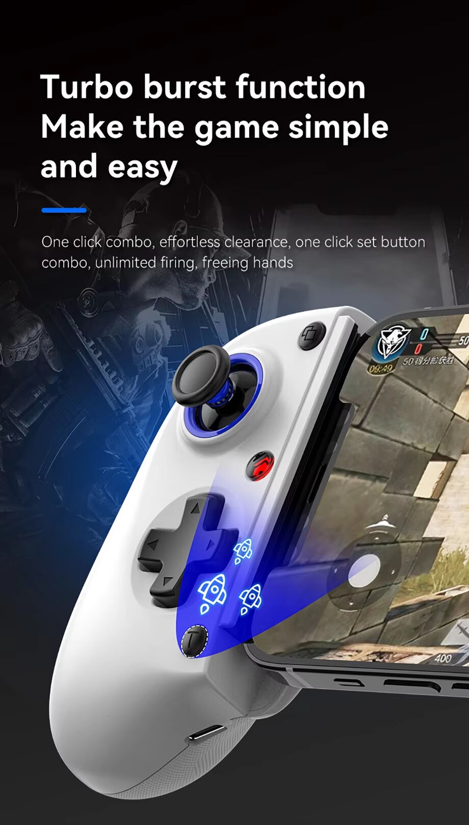 BSP-D11 Manette de jeu télescopique extensible pour téléphone mobile, avec éclairage RGB, compatible Android, IOS, P3, P4 et Switch