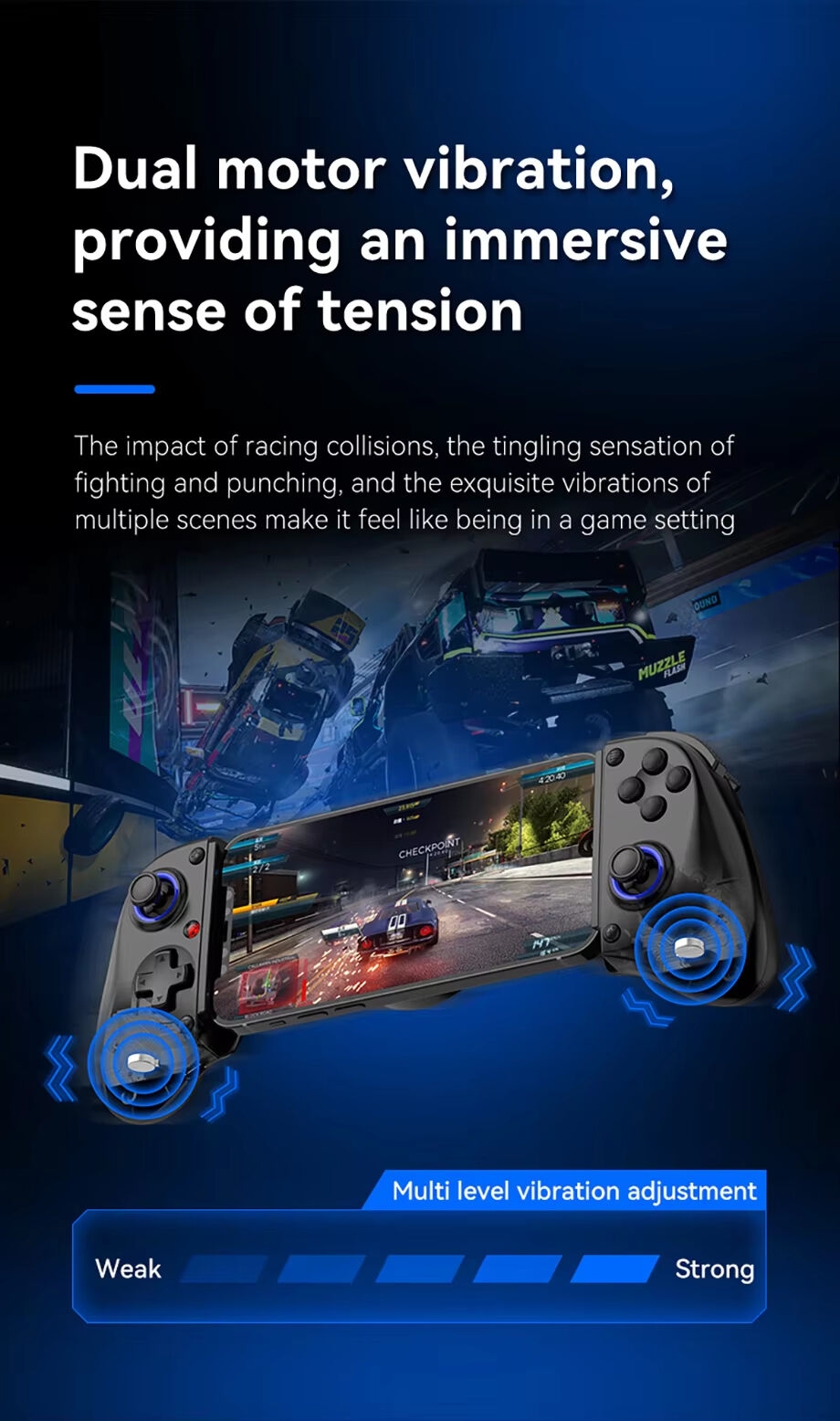 BSP-D11 Manette de jeu télescopique extensible pour téléphone mobile, avec éclairage RGB, compatible Android, IOS, P3, P4 et Switch