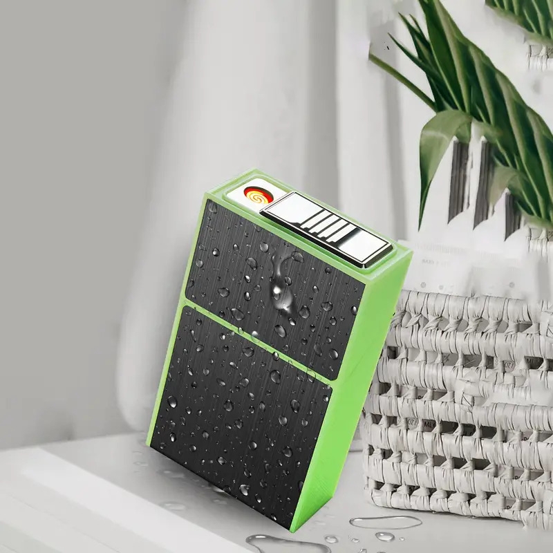 1pc creative cigarette box windproof lighter smoking metal luminous cigarette case with usb lighter 20pcs cigarettes capacity details 7