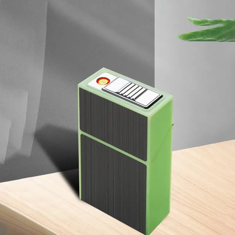 1pc creative cigarette box windproof lighter smoking metal luminous cigarette case with usb lighter 20pcs cigarettes capacity details 8