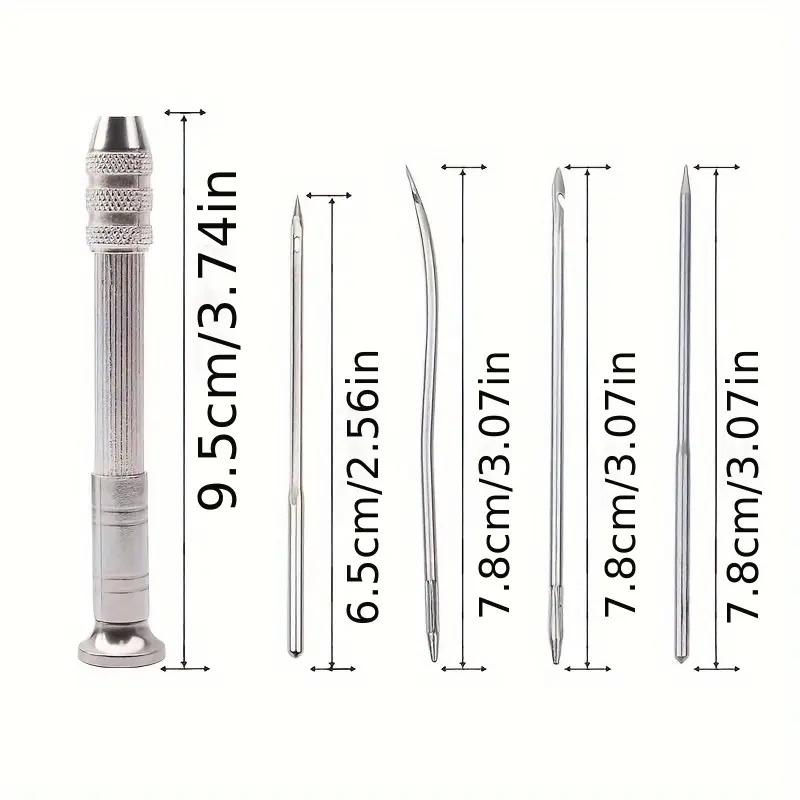 4pcs leather sewing awl set replaceable multifunctional shoes repair tool kit punch stitching needles diy sewing leathercraft details 0