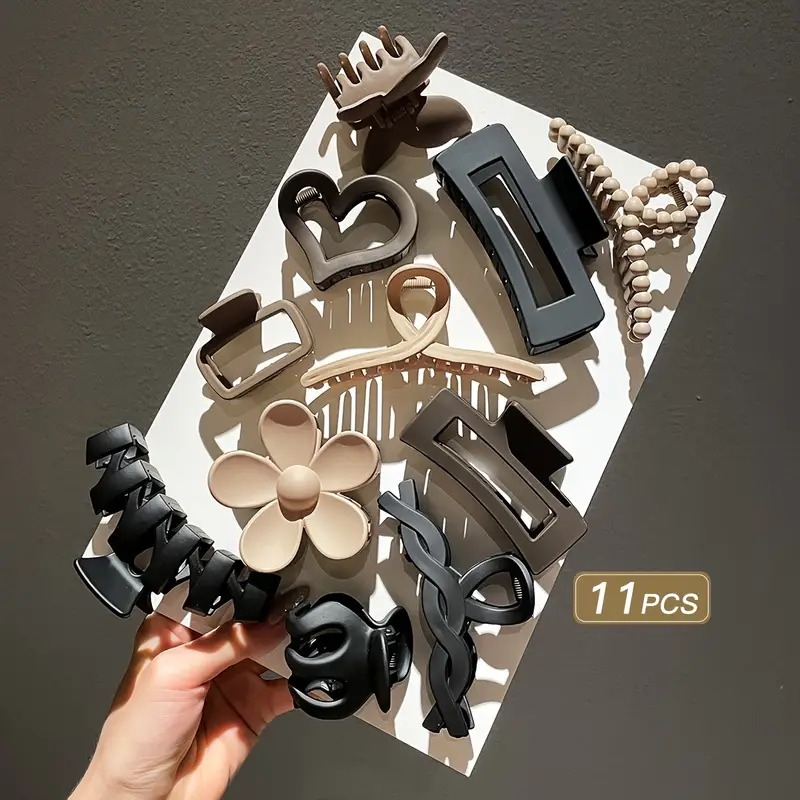 11pcs elegant matte hair claw set for women mixed colors rectangular shark clips with for stylish updos warm selling grab clip style a 11 piece set 8