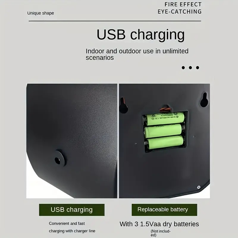 仿真炭火壁炉灯,电池和USB供电复古风格室内庭院装饰圣诞节万圣节氛围灯