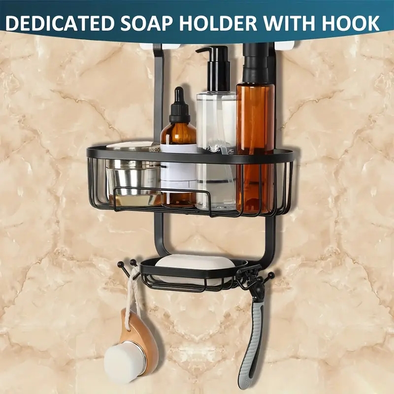 1pc   stainless steel shower caddy with hooks wall mounted bathroom storage rack for shower accessories details 2