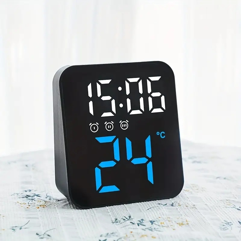 1pc voice control alarm clock temperature led digital clocks night mode 12 24h anti disturb funtion electronic wall mounted clock 1