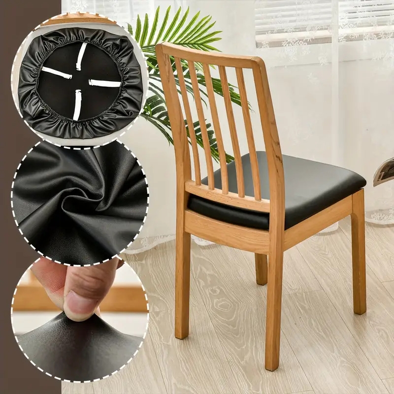 4pcs Chair Seat Cover Waterproof Chair Slipcover PU Leather Chair Seat Cover Chair Protector Cover Removable Wedding Banquet Square Chair Cover For Dining Room Kitchen Home Decor