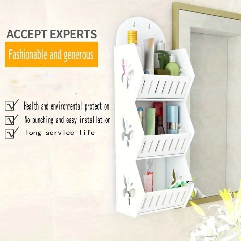 1pc bathroom storage rack perforated free wall mounted storage shelves bathroom bedroom living room sundries organizer cosmetic sorting shelving household organizing storage bracket home furnishing organizer supplies 1