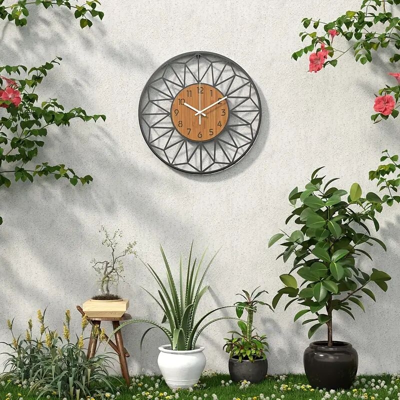 1 件30cm（12inch）/34cm(14inch)/40cm(16inch)金属镂空挂钟，时尚仿真木纹挂钟，静音时钟，适用于生日、圣诞节、新年装饰，适用于客厅卧室、房间装饰、家居装饰、厨房、办公室装饰静音挂钟表 商品详情 3