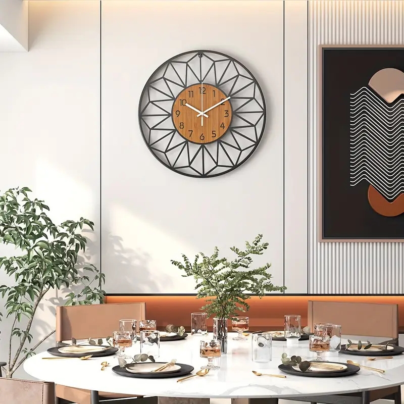 1 件30cm（12inch）/34cm(14inch)/40cm(16inch)金属镂空挂钟，时尚仿真木纹挂钟，静音时钟，适用于生日、圣诞节、新年装饰，适用于客厅卧室、房间装饰、家居装饰、厨房、办公室装饰静音挂钟表 商品详情 0