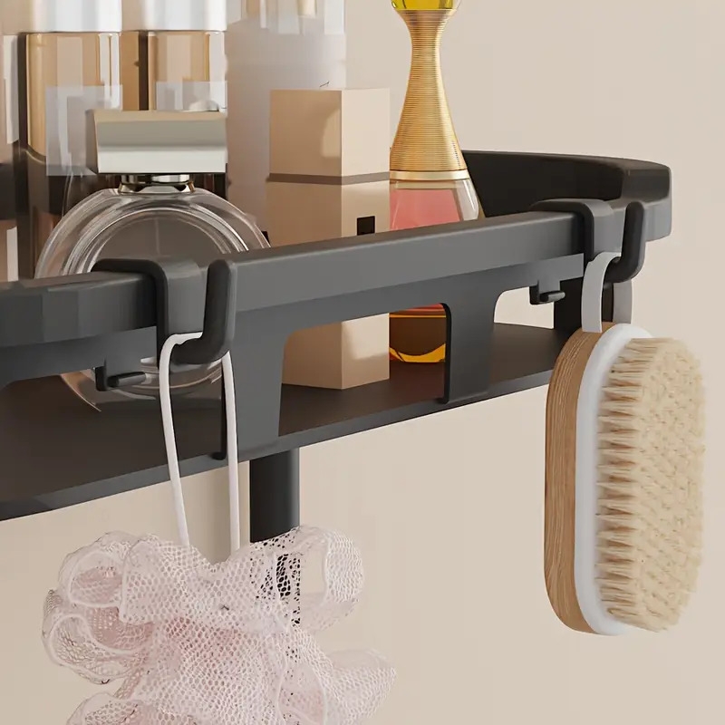 节省空间的壁挂式储物架带挂钩 - 2/3层,增厚塑料耐用,适用于卫生间和洗衣机区域,防水设计,实用架子 详情 4