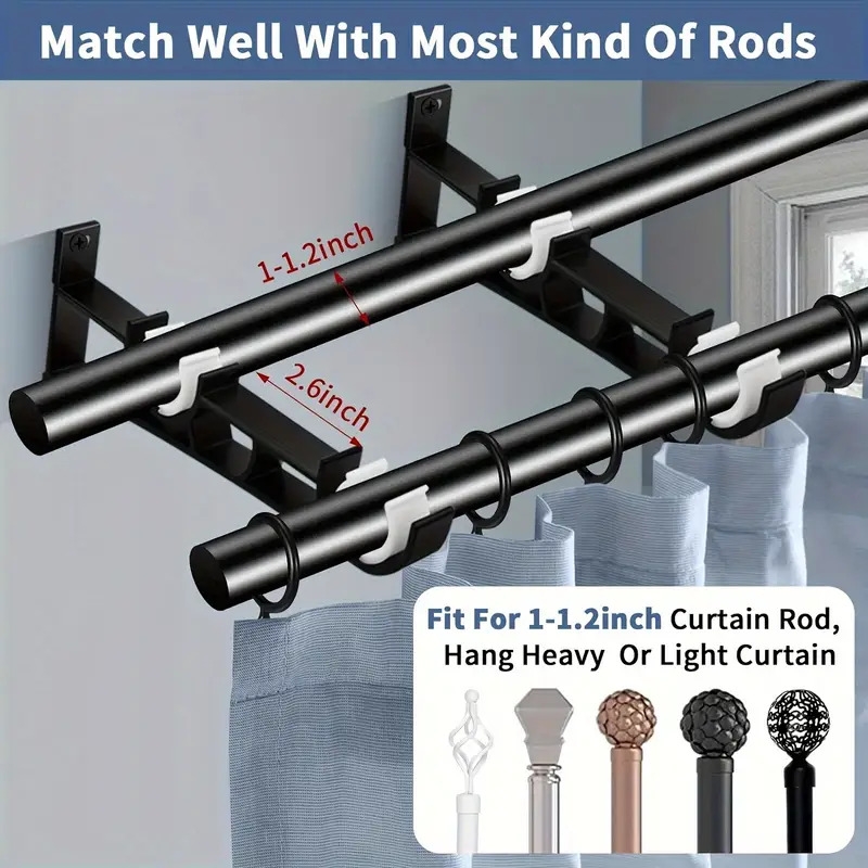 2pcs 4pcs curtain rod brackets set double curtain rod holder hooks metal curtain rod support with screw for curtain poles wall clothes details 2