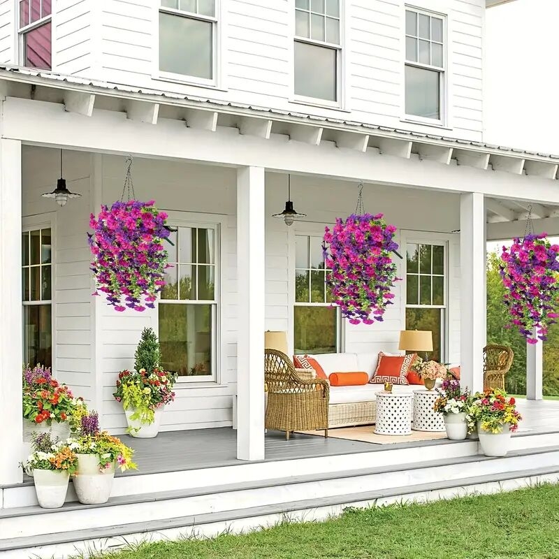 4 件户外人造花牵牛挂饰 - 包括尤加利叶逼真悬挂植物,适合春季和夏季婚礼/家居/花园装饰 详情 5