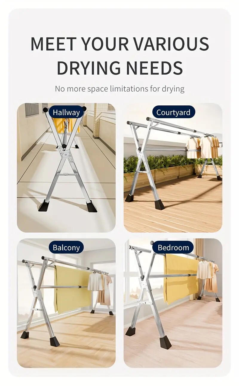  重型晾衣架，53.15-94.49 可伸缩 x 型架，耐用金属可折叠晾衣架，适用于室内和室外，节省空间，晾衣架 商品详情 8