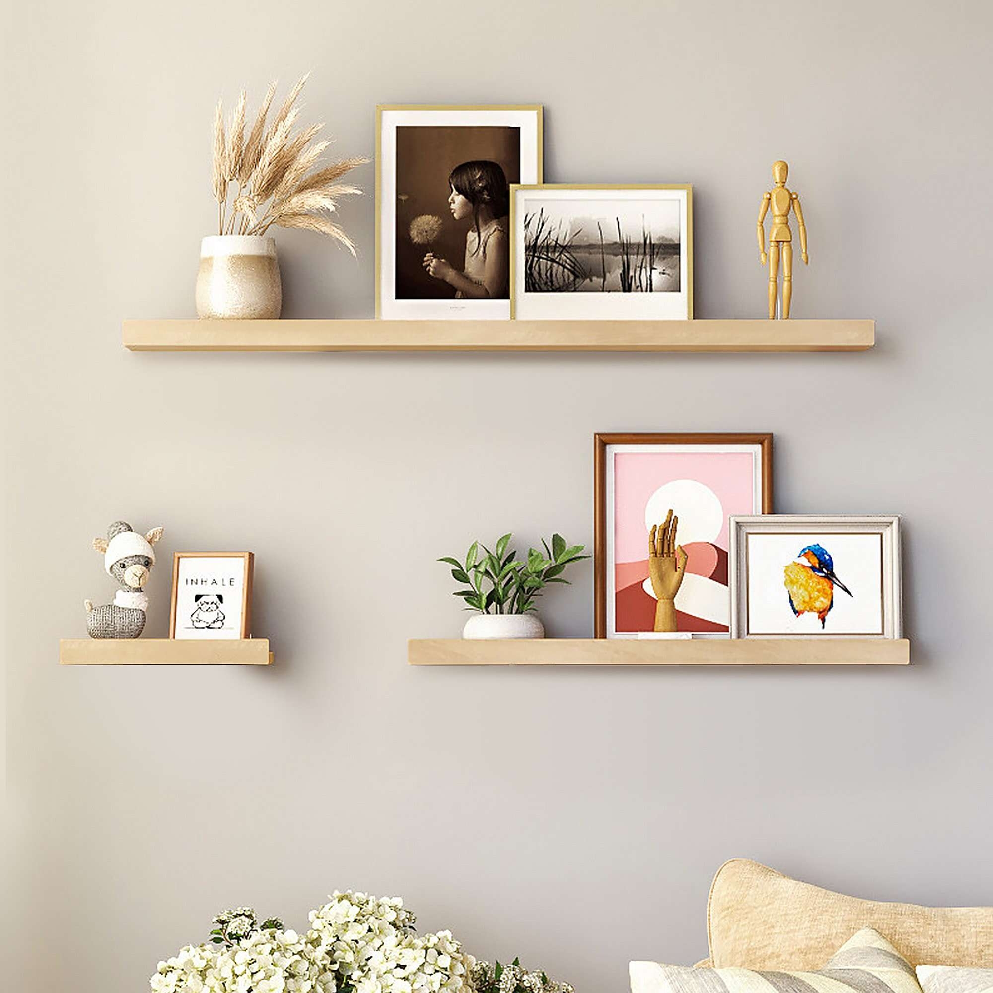 Set of 4 Wall Mounted Floating Shelves 6in Wide for Bedroom Living Room Bathroom Kitchen Office Wall Storage