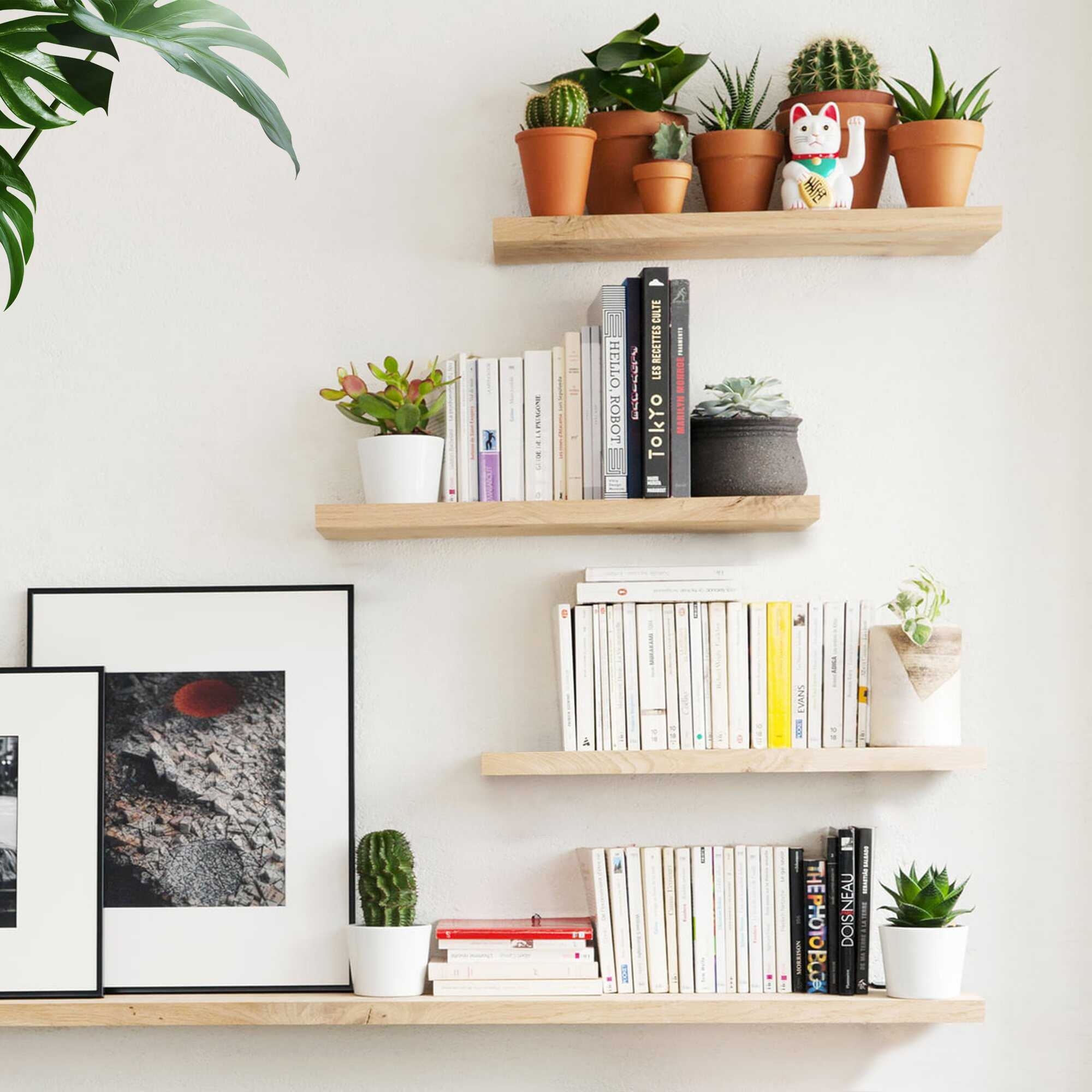 Set of 4 Wall Mounted Floating Shelves 6in Wide for Bedroom Living Room Bathroom Kitchen Office Wall Storage