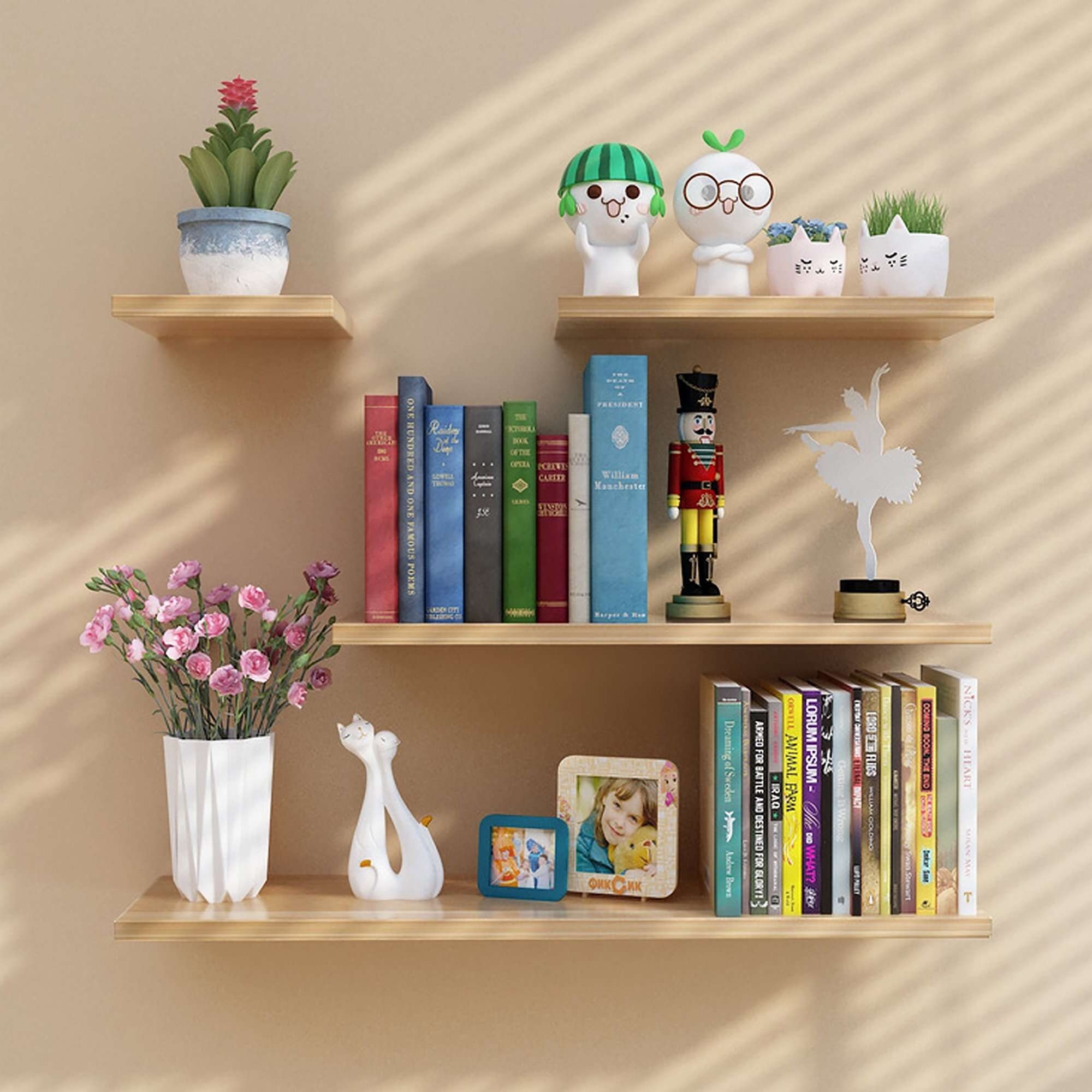 Set of 4 Wall Mounted Floating Shelves 6in Wide for Bedroom Living Room Bathroom Kitchen Office Wall Storage