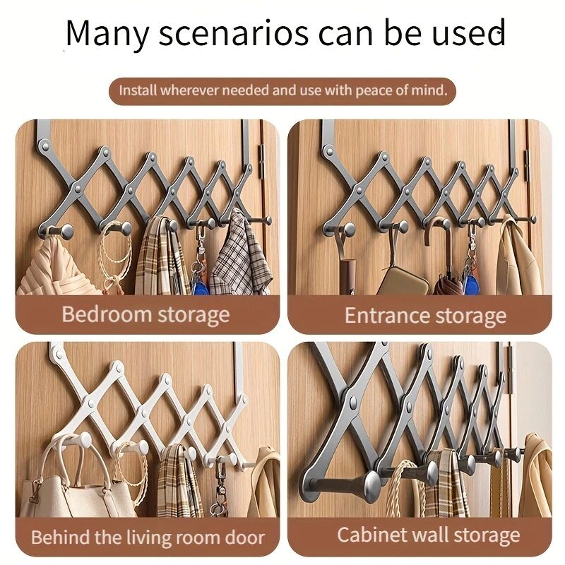 现代金属门钩 - 6个可折叠无孔储物架,节省空间的门挂钩,适用于外套、包、围巾 - 适合卧室、浴室和客厅使用 详情 3