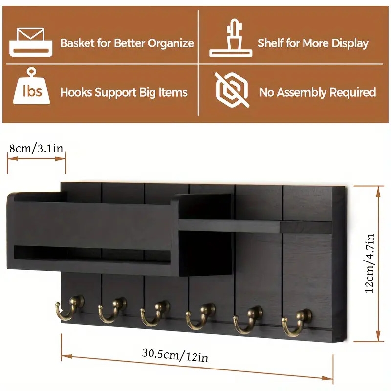 墙壁装饰钥匙架 - 邮件组织者和带托盘的钥匙架，用于走廊厨房农舍装饰，客厅装饰，墙上钥匙挂钩 商品详情 4