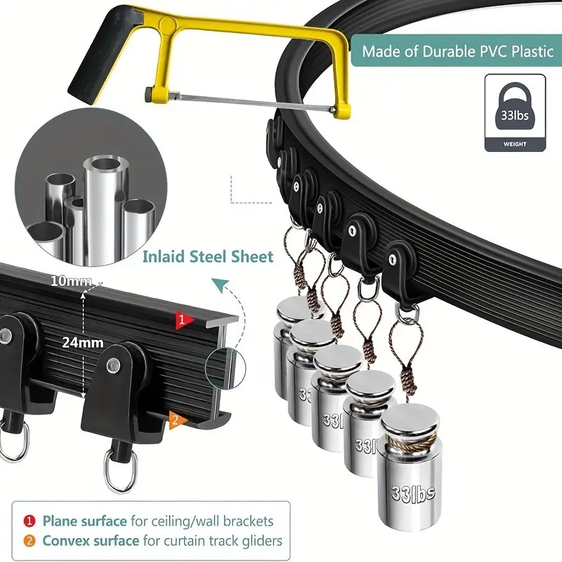 1 set ceiling mounted curtain track flexible   curtain rail with track curtain system rv curtain track room divider ceiling track for curtains   details 2