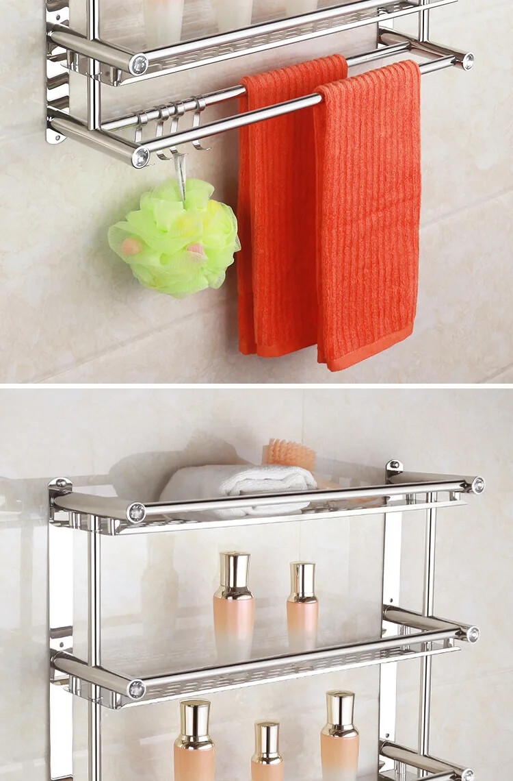 现代环保不锈钢三层浴室搁板架双层和单层壁挂式清洁毛巾