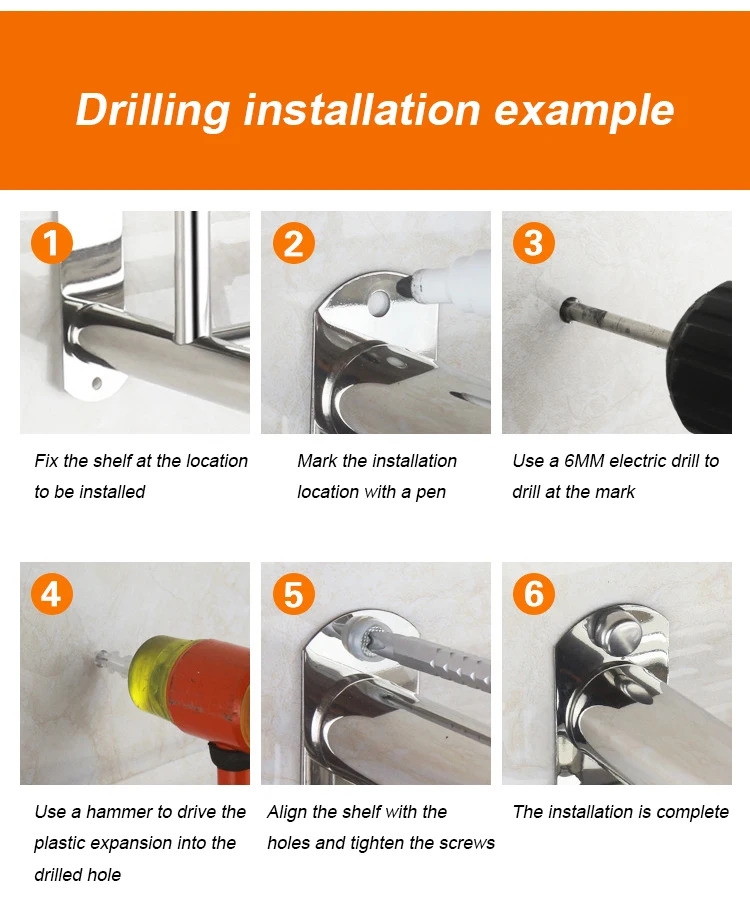 现代环保不锈钢三层浴室搁板架双层和单层壁挂式清洁毛巾