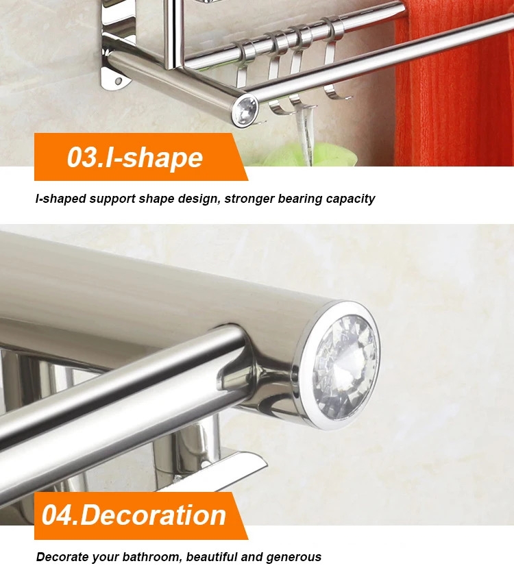 现代环保不锈钢三层浴室搁板架双层和单层壁挂式清洁毛巾