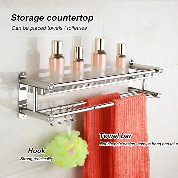 现代环保不锈钢三层浴室搁板架双层和单层壁挂式清洁毛巾