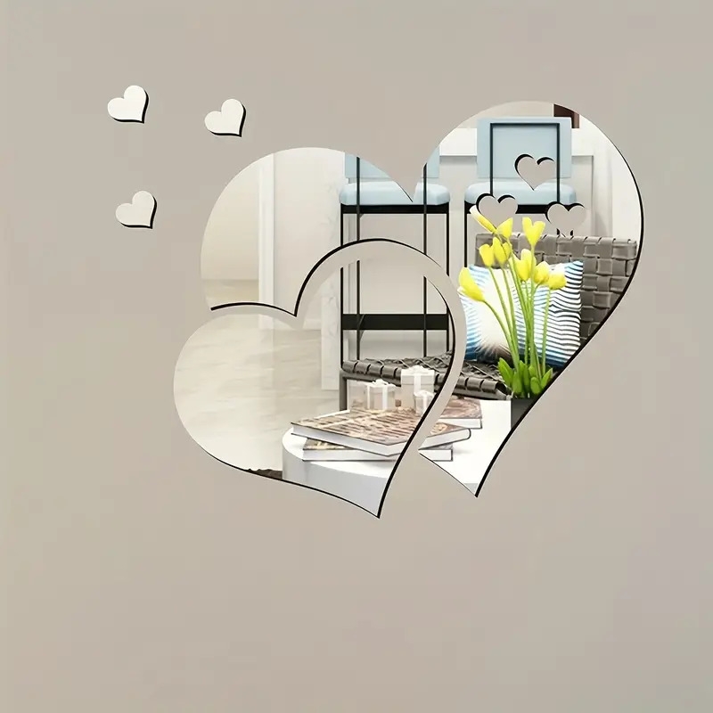 5pcs mirror sticker acrylic shatterproof mirror heart wall stickers decor for bedroom living room dining room kitchen school 10 2 7 8inch details 3