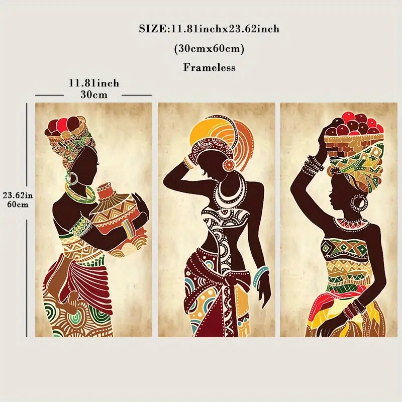 3pcs ethnic african black woman canvas painting vintage wall art for living room and bedroom decoration no frame needed 5