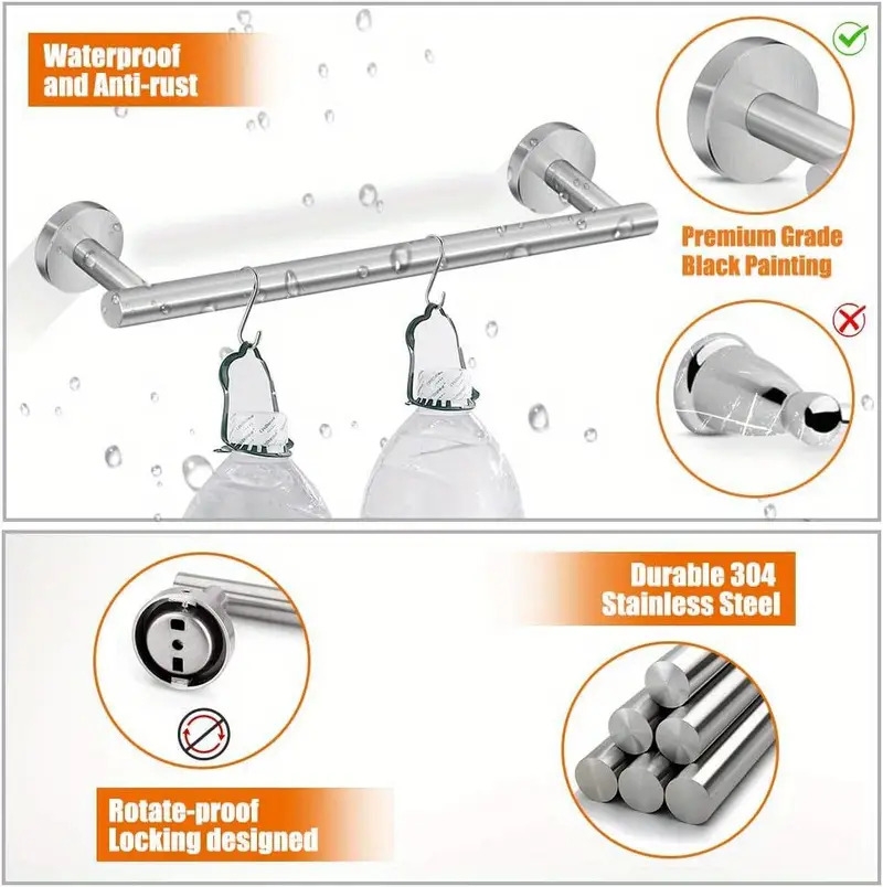 5pcs bathroom stainless steel set bath towel bar toilet paper holder 3 towel hooks wall mounted towel rack kit for bathroom hotels bathroom accessories details 4