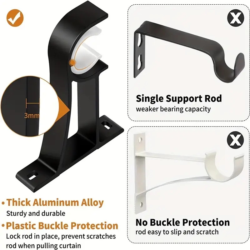 2pcs curtain rod aluminum alloy bracket curtain rod single rod bracket curtain bracket hook strong load bearing capacity with 4 screws and plastic expansion details 4