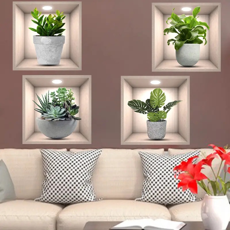 4pcs plant decor stickers pvc wall stickers for living room bedroom office self adhesive home decor stickers details 1