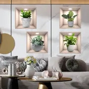 4pcs plant decor stickers pvc wall stickers for living room bedroom office self adhesive home decor stickers details 2