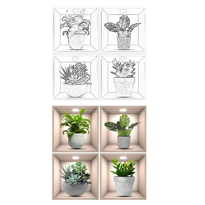 4pcs plant decor stickers pvc wall stickers for living room bedroom office self adhesive home decor stickers details 4
