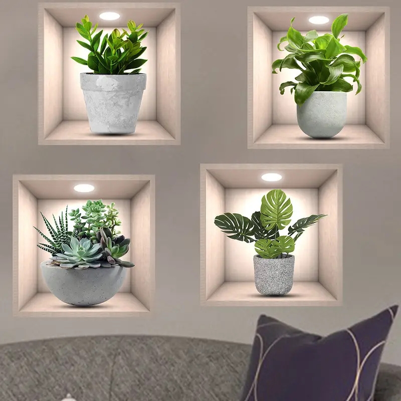 4pcs plant decor stickers pvc wall stickers for living room bedroom office self adhesive home decor stickers details 0