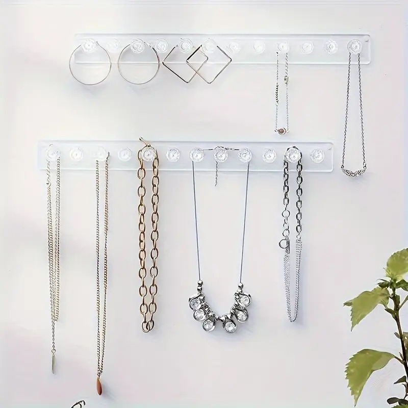 1pc wall mounted acrylic jewelry hanger with 12 diamond hooks polished necklace organizer for ladies accessories clear rectangular display rack for necklace types accessory display clear acrylic display reflective surface hanging jewelry organizers 3