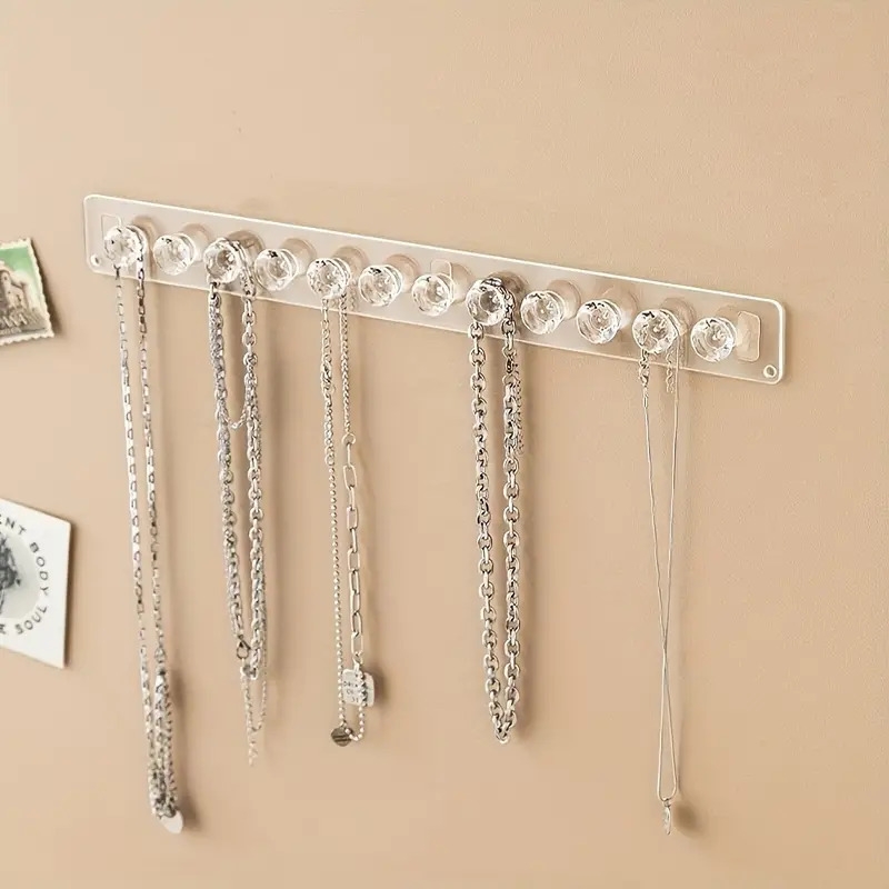 1pc wall mounted acrylic jewelry hanger with 12 diamond hooks polished necklace organizer for ladies accessories clear rectangular display rack for necklace types accessory display clear acrylic display reflective surface hanging jewelry organizers 1