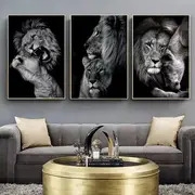 3pcs modern lion family canvas wall art black and white animal poster for bedroom decor and aesthetic art details 1