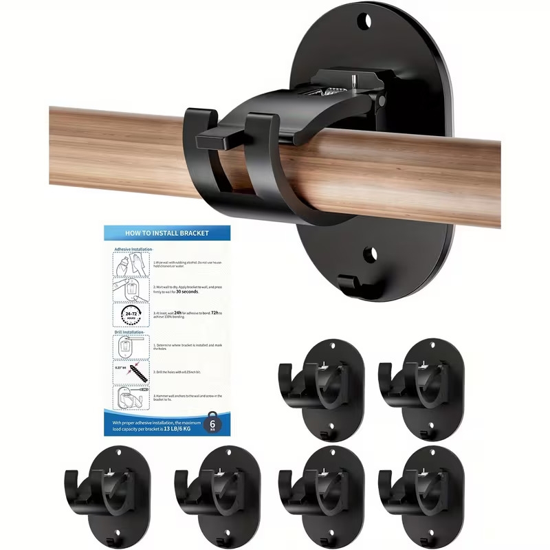 2 4 6 8pcs no drill curtain rod brackets no drilling self curtain rod holder universal nail free adjustable curtain rods hooks for bathroom bedroom livingroom kitchen christmas halloween gift decoration Product details 8