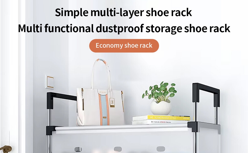 Étagère de rangement murale blanche avec cadre en métal noir, présentant un sac à main, des livres et