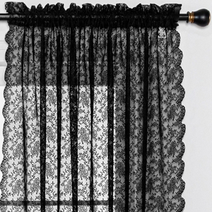 rod pocket top Privacy Vintage Lace Curtains for Windows Scalloped Lace Curtains Set of 2 Panels