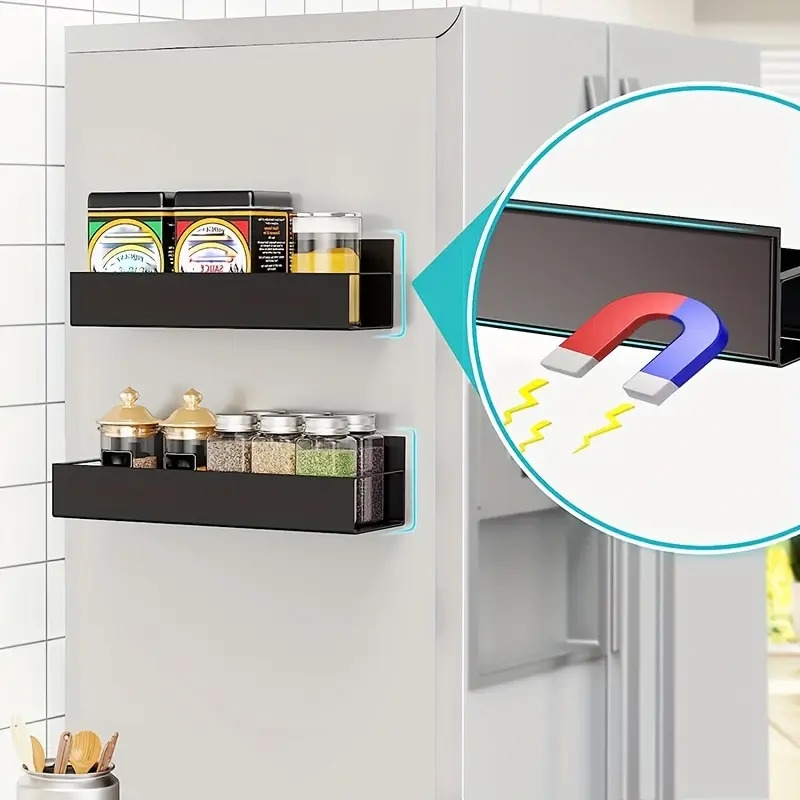 2个冰箱磁吸架，厨房冰箱侧壁挂架，家用收纳架，用于存放香料瓶、饮料和零食袋，家庭厨房用品 详情 4
