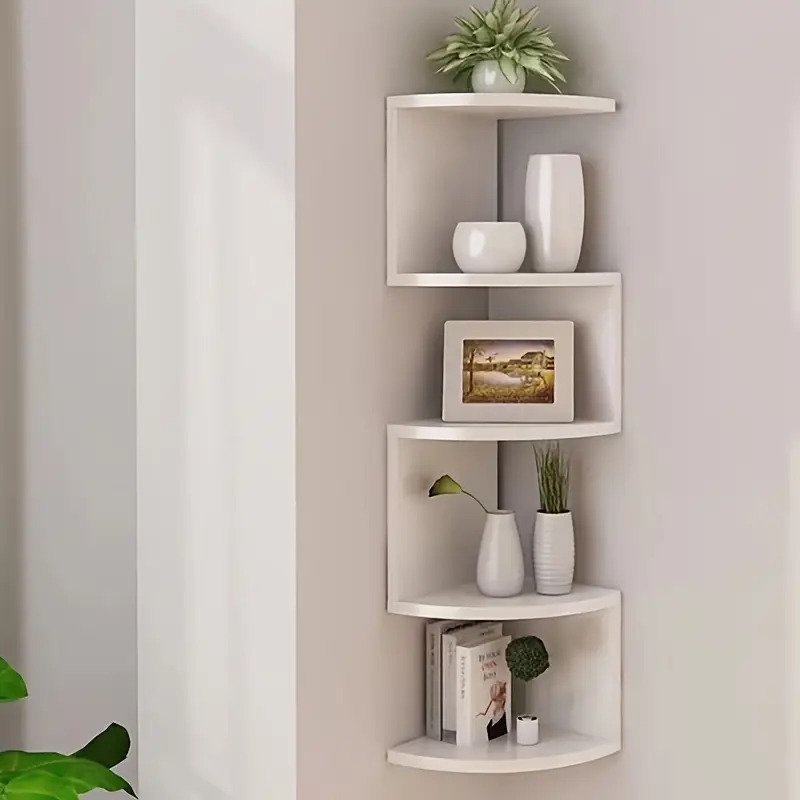 modern 5 tier white wooden corner   saving wall mounted storage for living room study kitchen 0