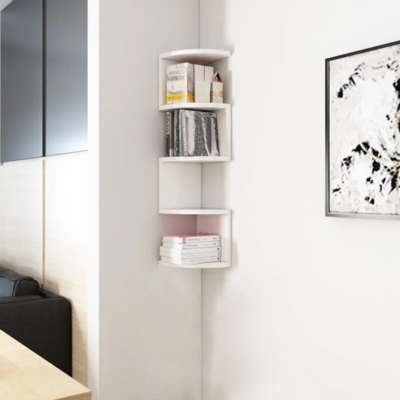 9pcs 5 tier corner wall shelf classic plastic space saving unfinished non electric kitchen storage home use room divider bookshelf 6