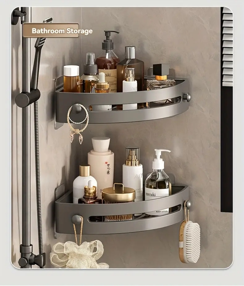 1pc 2pcs bathroom storage rack corner shower caddy organizer punch free corner shelf wall mounted storage rack bathroom accessories details 4