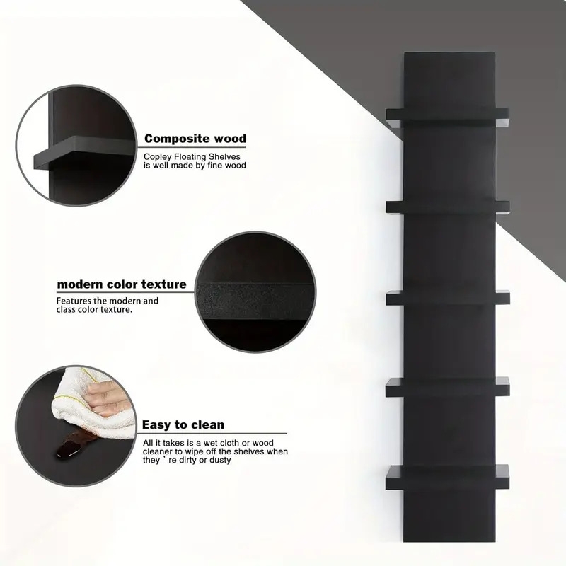 five-layer suspended wall rack,   unit,   without metal pipes, suitable for bedrooms, living rooms, offices, multi-functional storage rack, black and white colors Product details 3