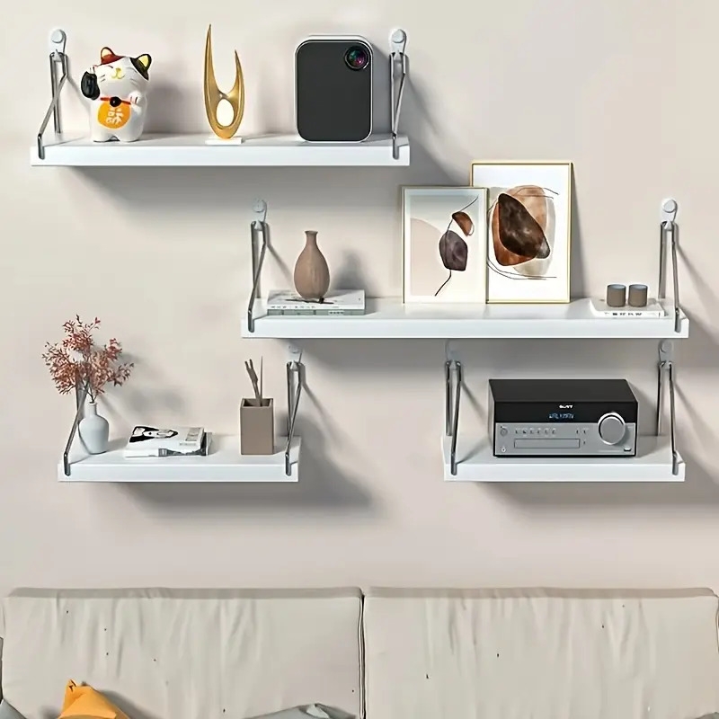 3pcs floating shelves set wall mounted wood utility racks multipurpose display shelves for books plants and decor with no metal pipes for living room and study details 4