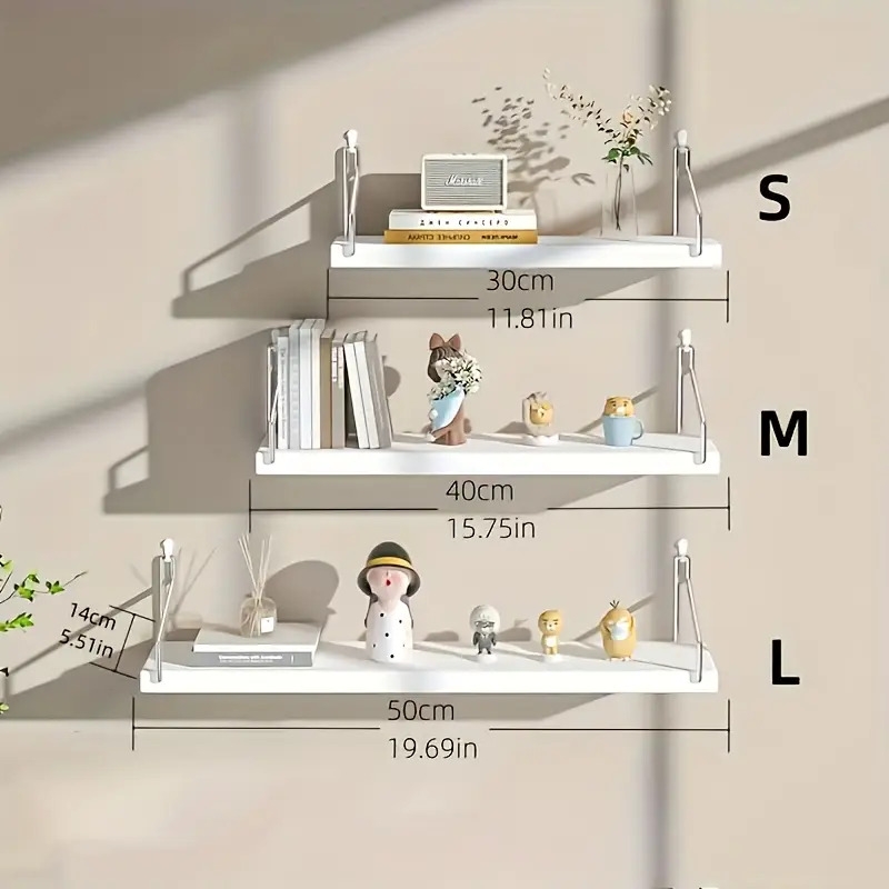 3pcs floating shelves set wall mounted wood utility racks multipurpose display shelves for books plants and decor with no metal pipes for living room and study details 1