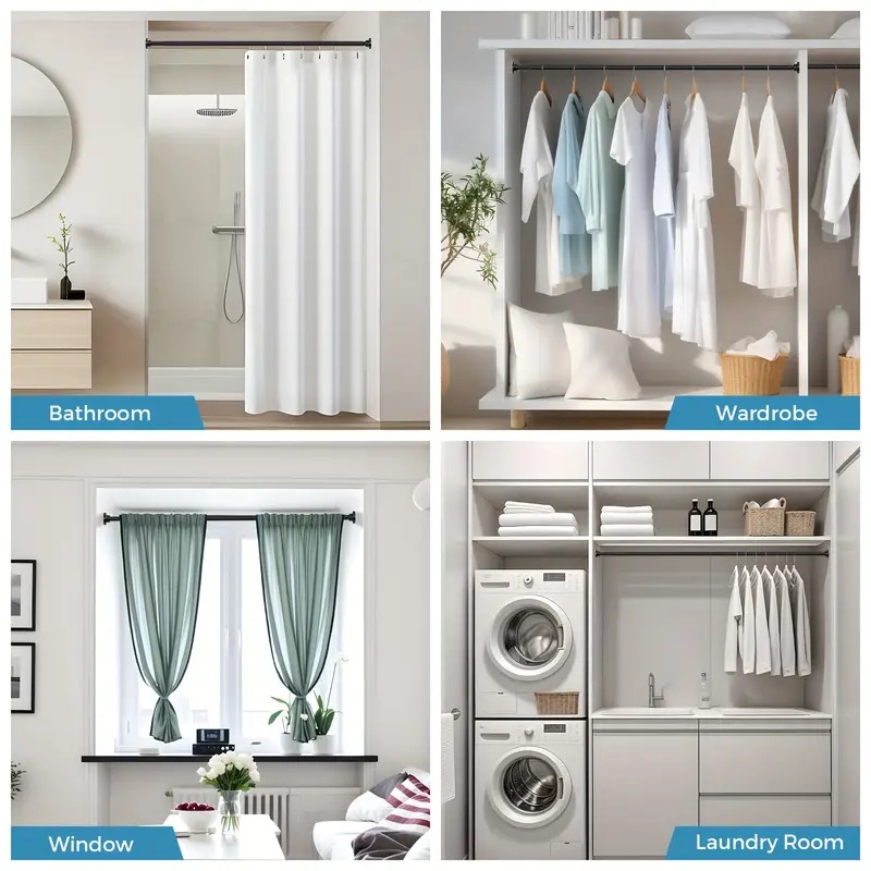 1pc black shower curtain rod 43 73 inch 110 185cm non slip spring tension curtain rod 1 diameter shower rod stainless steel telescoping adjustable curtain rod details 5