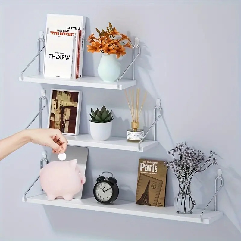 3pcs floating shelves set wall mounted wood utility racks multipurpose display shelves for books plants and decor with no metal pipes for living room and study details 3